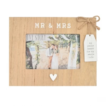 Image of 6" x 4" - Love Story Wooden Mr & Mrs Photo Frame with Tag