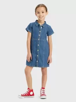 Image of Kids Button Front Denim Dress - Blue