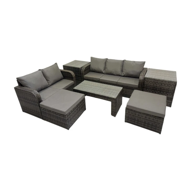 Image of Fimous 3 Seater Sofa Love Sofa Coffee Table with 2 Footstools 2 Side Tables in Dark Grey Dark Grey Unisex