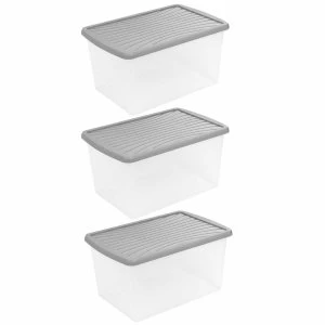 Image of Wham Plastic Storage Box 37 Litres Pack of 3, Grey