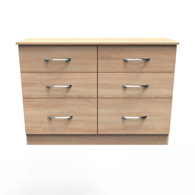 Image of Welcome Furniture Ready Assembled Coventry 6 Drawer Wide Chest Bardolino Light Oak, Brown AVN015BO