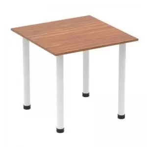 Image of Impulse 800mm Square Table Walnut Top White Post Leg