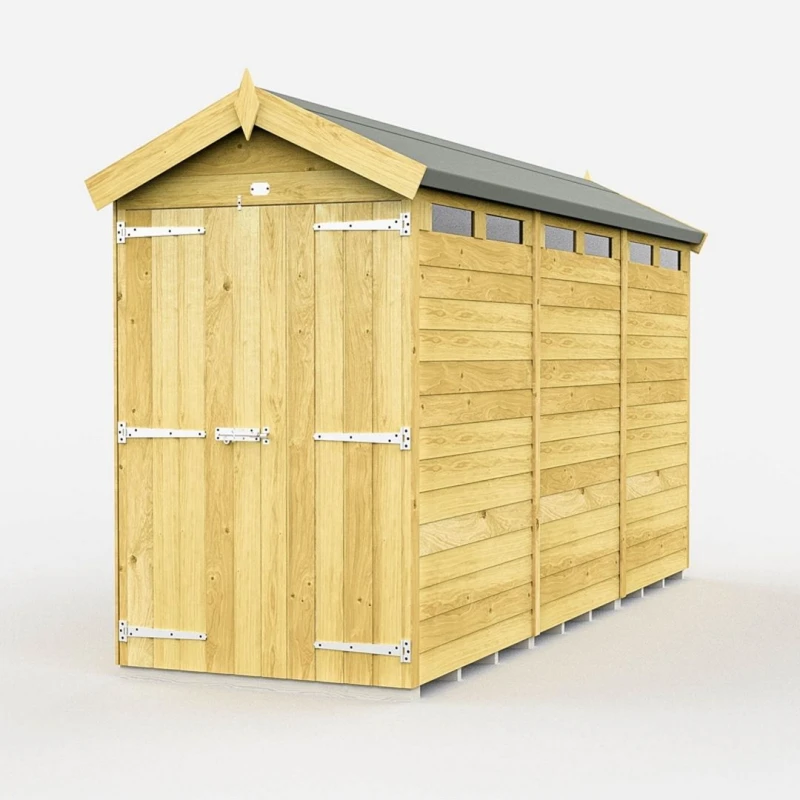 Image of Buttercup Farm 4 x 12 Feet Apex Security Shed - Double Door - L358 x W118 x H217cm in Brown Brown Unisex