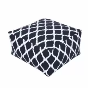 Image of Large Ikat Design Blue and Natural Colour Square Pouffe - Navy Blue & Natural - Homescapes