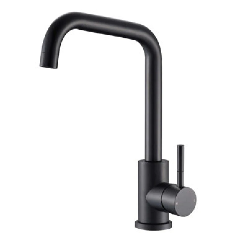 Image of Reginox Nera Matt Black Square Neck Kitchen Mixer Tap - Stainless Steel Deck Mounted