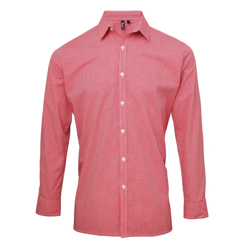 Image of Premier Premier Men Microcheck Long Sleeve Shirt in Red Size: X-Small Red XS Male 5057520101910