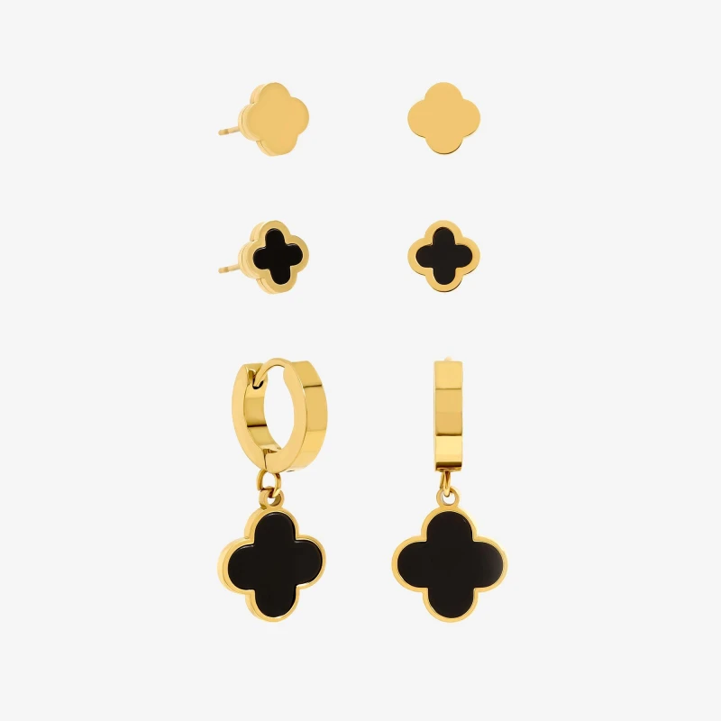 Image of Jon Richard Gold Waterproof Clover Earrings - Pack of 3 Gold female One Size