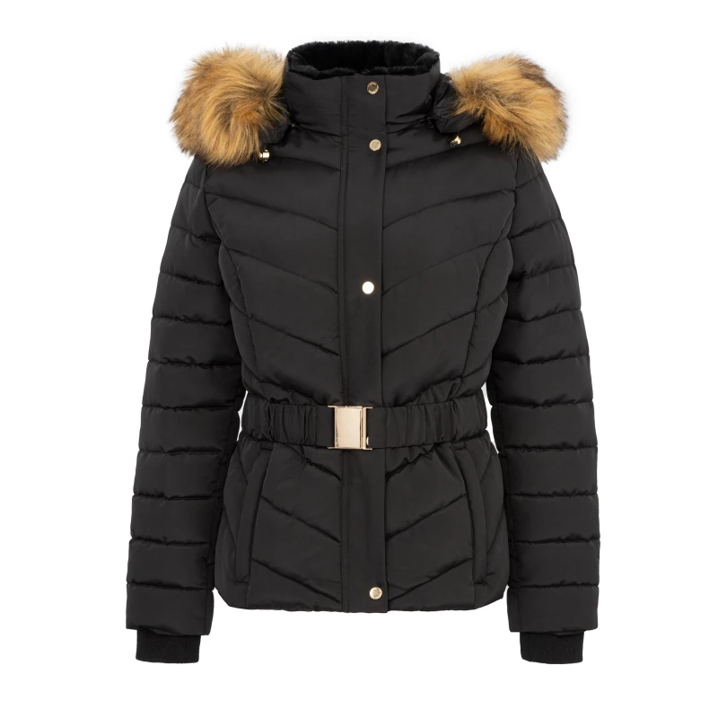 Image of Firetrap Womens Water Resistant Hooded Short Puffer Jacket Black female 10 (38)