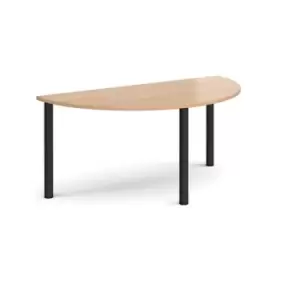 Image of Semi circular Black radial leg meeting table 1600mm x 800mm - beech