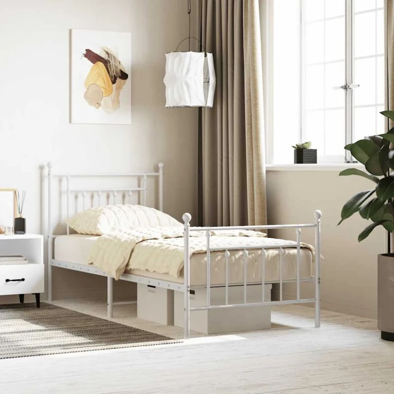 Image of JINLEFU Metal Bed Frame without Mattress with Footboard White 90x190cm vidaXL JRVDZX-353596_DE