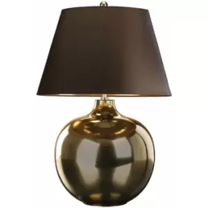 Image of Table Lamp Lightly Crackled Glaze Brown Faux Silk Shade Bronze LED E27 60W