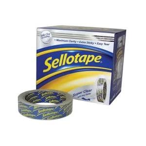 Image of Sellotape Super Clear Premium Quality Easy Tear Tape 24mm x 50m Pack of 6 Rolls