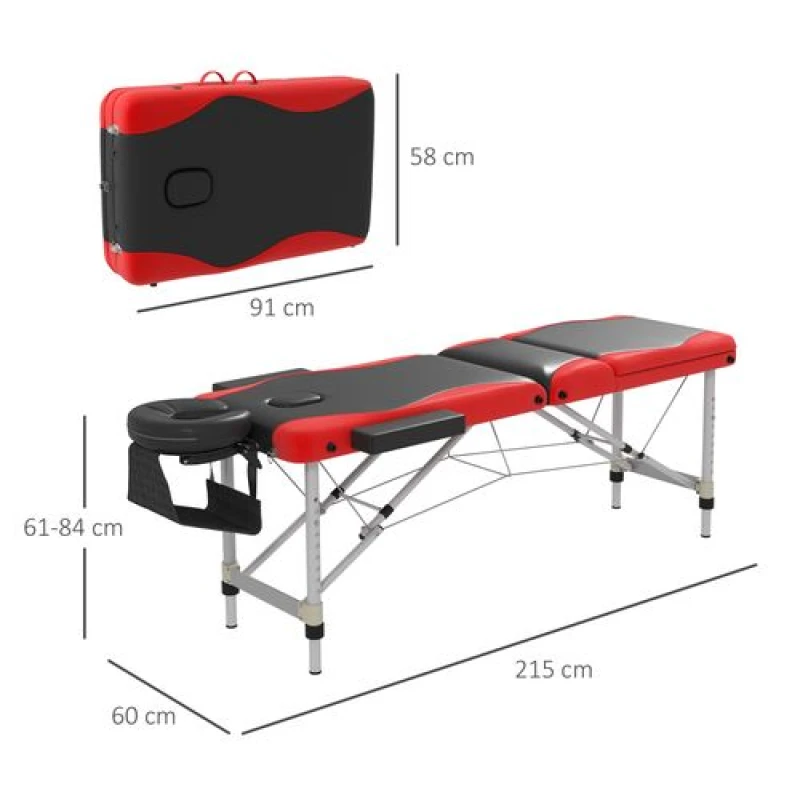Image of HOMCOM HOMCOM Folding Faux Leather Massage Table Aluminium Frame with Headrest Arms Red Size: Single Red Single Unisex 5056602979188