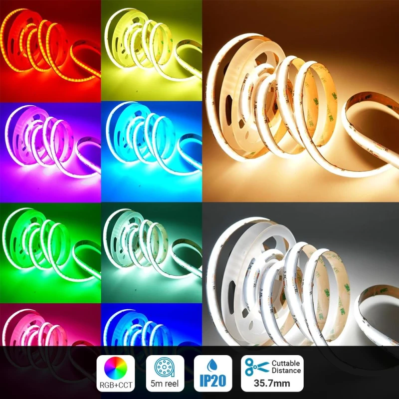 Image of ENER-J 5M RGB+CCT COB LED Strip Light 24V High Density 840 LEDs/m Dotless in White White Unisex