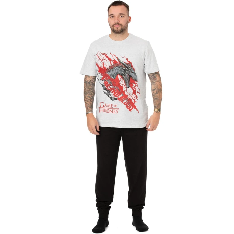 Image of Game Of Thrones Game Of Thrones Men Short Sleeve Long Leg Pyjama Set in White Size: Medium White M Male 5060977376114