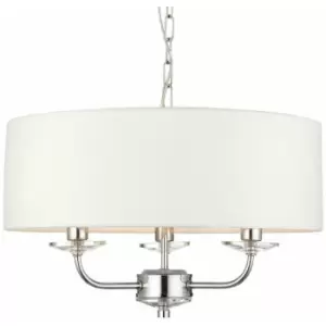 Image of Multi Light Ceiling Pendant 3 Bulb NICKEL & White Chandelier Large Shade Lamp