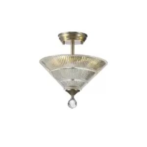 Image of Dresden 2 Light Semi Flush Ceiling Lamp E27 With Cone 30cm Glass Shade Satin Nickel, Clear