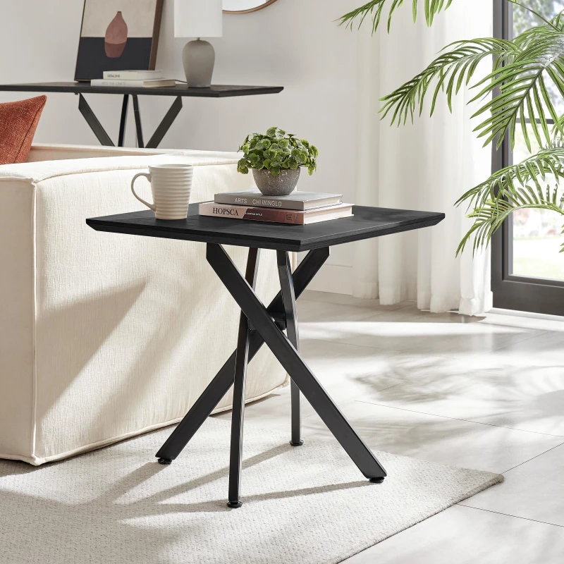 Image of FurnitureboxUK FurnitureboxUK Leonardo Square Black Wood Veneer Side Table Black One Size Unisex 5056784308189
