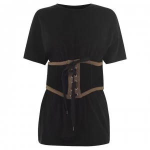Image of Kendall and Kylie Corset T Shirt - Black/Army Gree