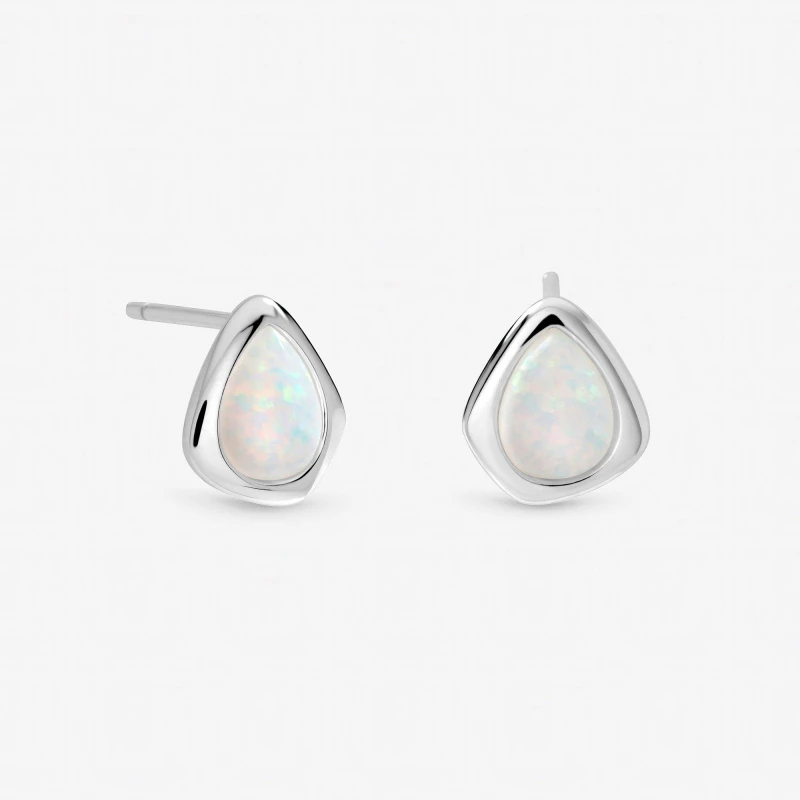 Image of Inicio Sterling Silver Plated Opal Polished Stud Earrings Silver female One Size