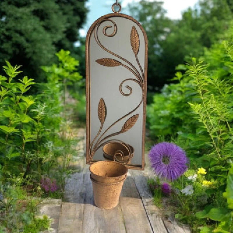 Image of 56Cm Rusty Wall Mirror With Planter