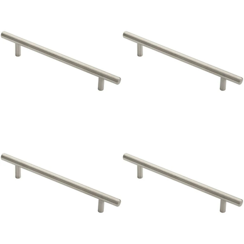 Image of Loops 4x Round T Bar Pull Handle 178 x 10mm 128mm Fixing Centres Stainless Steel Metallics unisex