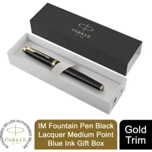 Image of Parker IM Fountain Pen Black Lacquer Medium Point Blue Ink Gift Box