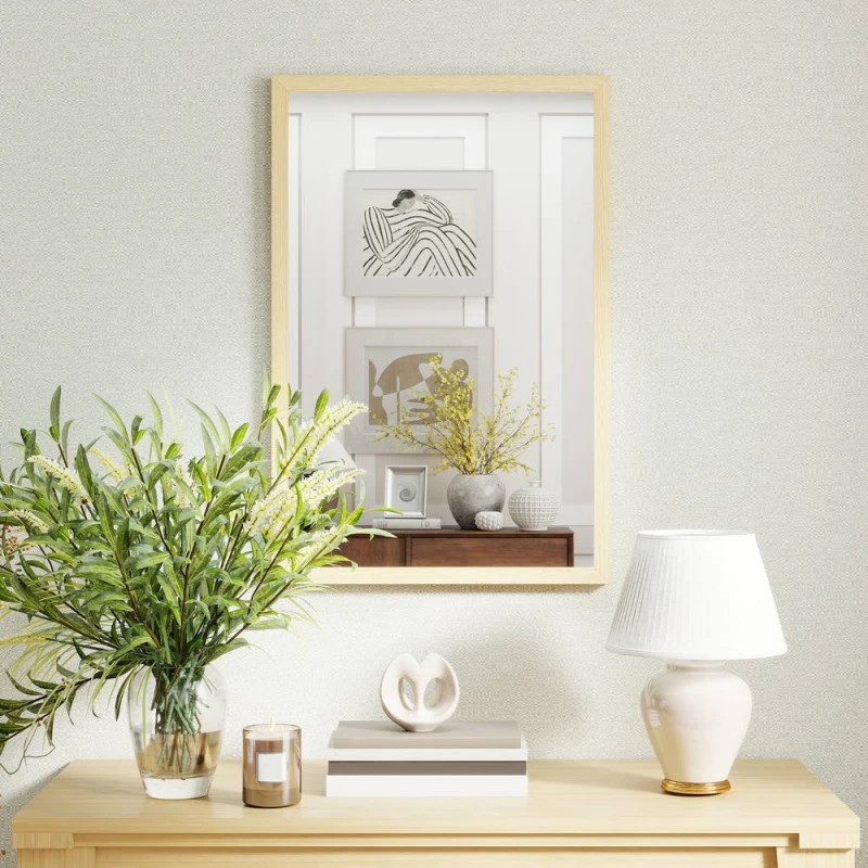 Image of HOMCOM Wall Bathroom Mirror for Home Decor, Vanity Mirror in Natural Size: Medium Natural Unisex Medium