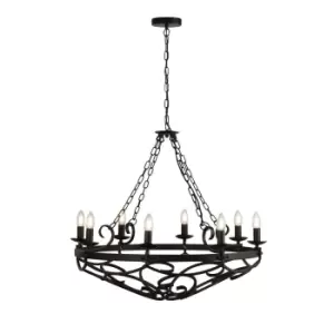 Image of Cartwheel 8 Light Cylindrical Candle Chain Ceiling Pendant - Black