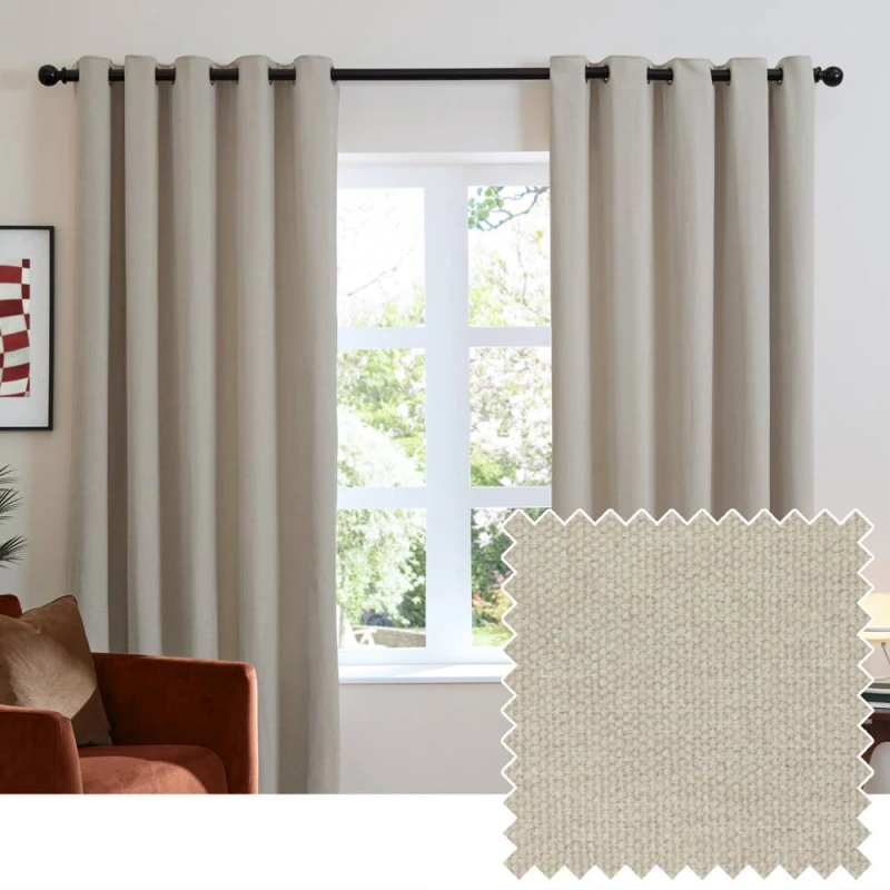 Image of Furn Soft Chenille Blackout Eyelet Curtain Pair in Natural Size: 117cm width x 137cm drop Natural Unisex 117cm width x 137cm drop