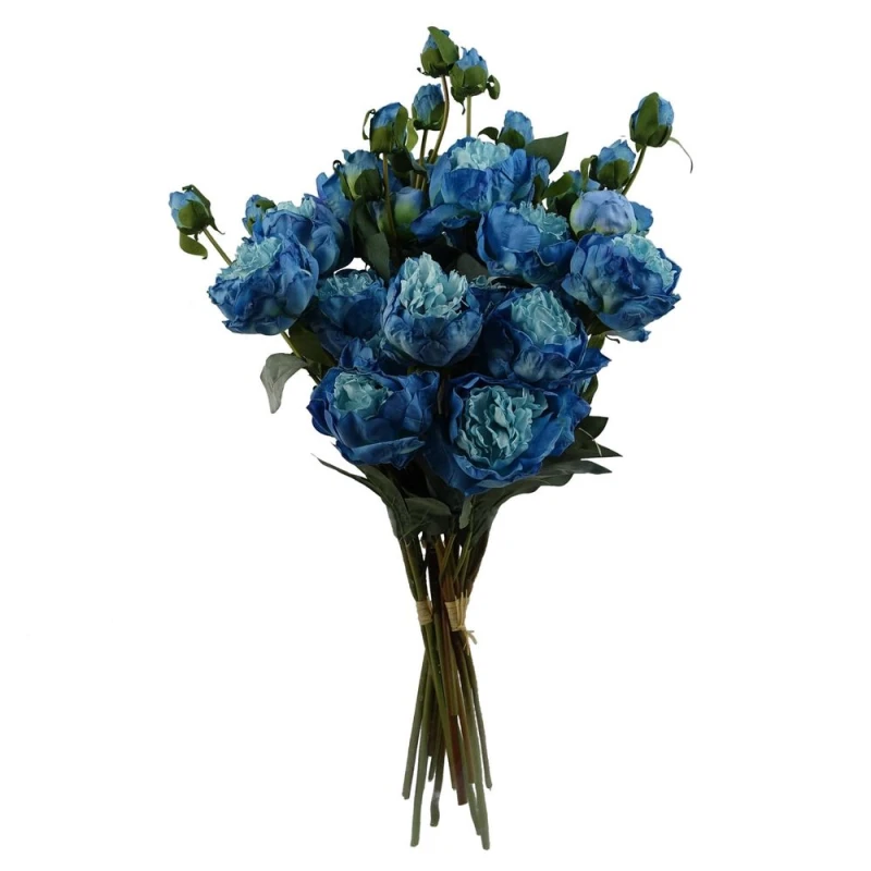 Image of Leaf 6 x 55cm Blue Peony Artificial Flower Stems - 24 flowers 18 buds