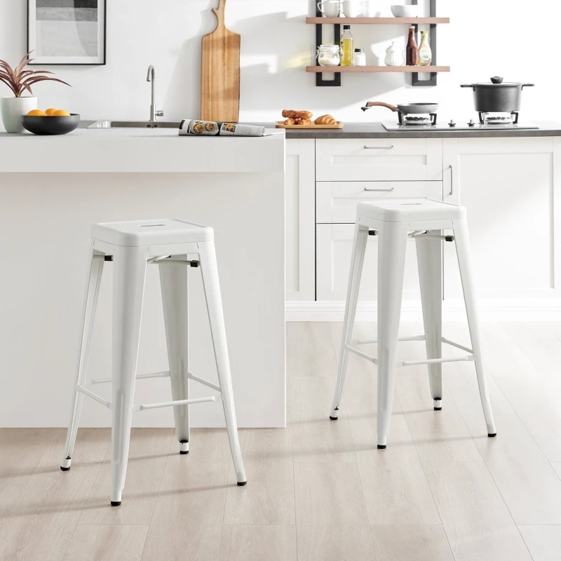 Image of FurnitureboxUK FurnitureboxUK Set of 2 Colton 'Tolix' Style Metal Stackable Retro Industrial Bar Stools in White White One Size Unisex 5056542692499