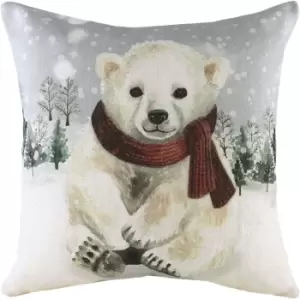 Image of Evans Lichfield Snowy Polar Bear Cushion Cover (One Size) (Multicoloured)