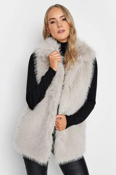 Image of Long Tall Sally Tall Faux Fur Gilet Grey