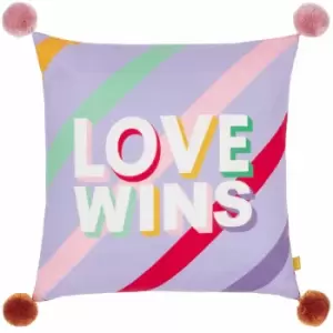 Image of Furn. Pom Poms Love Wins Polyester Filled Cushion Lilac