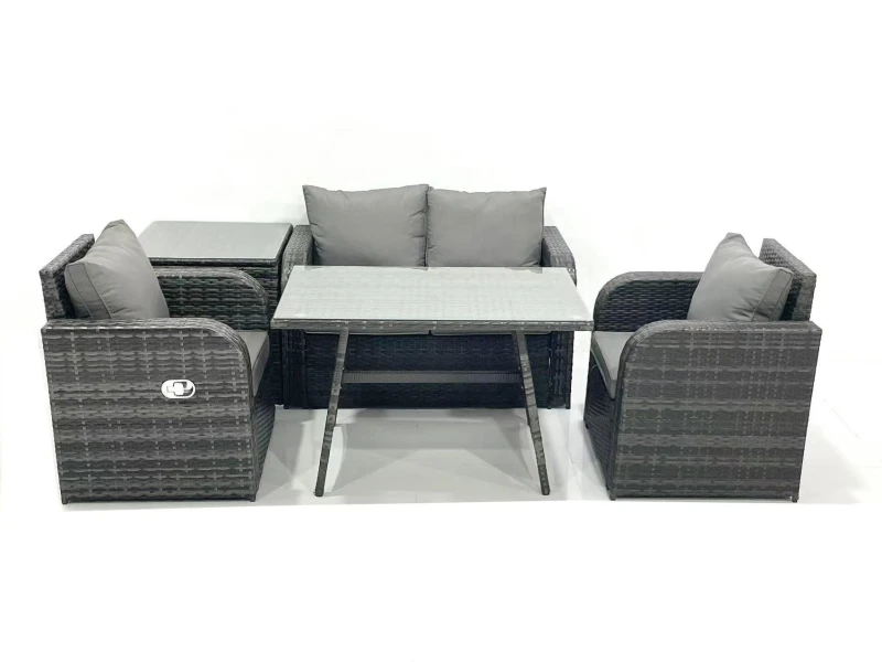 Image of Fimous Outdoor Garden Furniture Set with Reclining Chair Side Table Dark Grey Mixed Dark Grey Unisex
