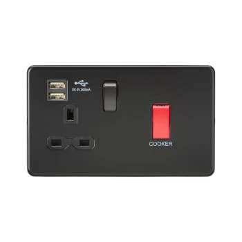 Image of 45A DP Switch & 13A Switched Socket with Dual USB Charger 2.4A - Matt Black - Knightsbridge