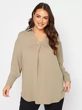 Image of Yours Button Pleat Detail Blouse - Brown, Size 20, Women