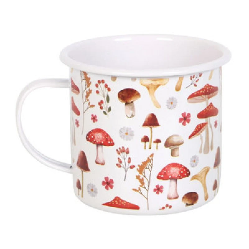 Image of Something Different Something Different Mushroom Enamel All-Over Print Mug in White White One Size Unisex 5063527008329