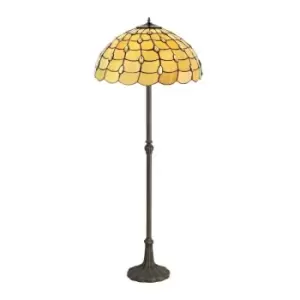 Image of Luminosa Lighting - 2 Light Leaf Design Floor Lamp E27 With 50cm Tiffany Shade, Beige, Clear Crystal, Aged Antique Brass