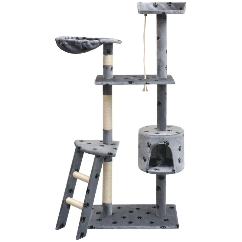 Image of vidaXL Cat Tree with Sisal Scratching Posts 150cm Paw Prints Grey Play Tower