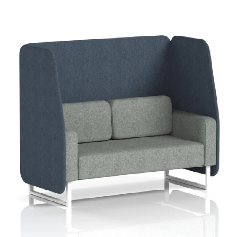Image of Brixworth 2 Seater Open Office Booth with White Legs in Rivet Fabric - Crucible Panels and Prime Sofa
