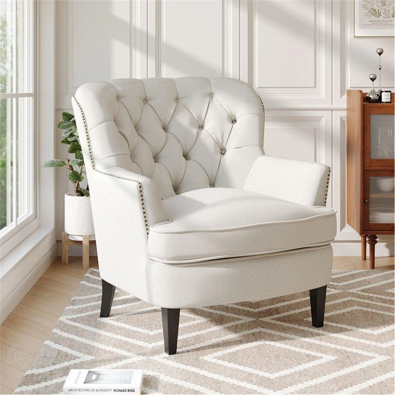 Image of Kabinet UK Classic Buttoned Linen Armchair White unisex One size