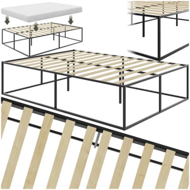 Image of Tectake Bed Frame Kyoto - Steel Frame, Flexible Slats, Storage Space & 250 Kg Load Capacity 140 X 200 Cm - 46.5cm - Black