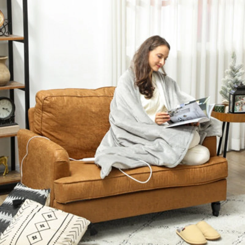 Image of Homcom Heated Throw Blanket With 10 Heat Levels And 10H Timer, Grey 810-033V70GY