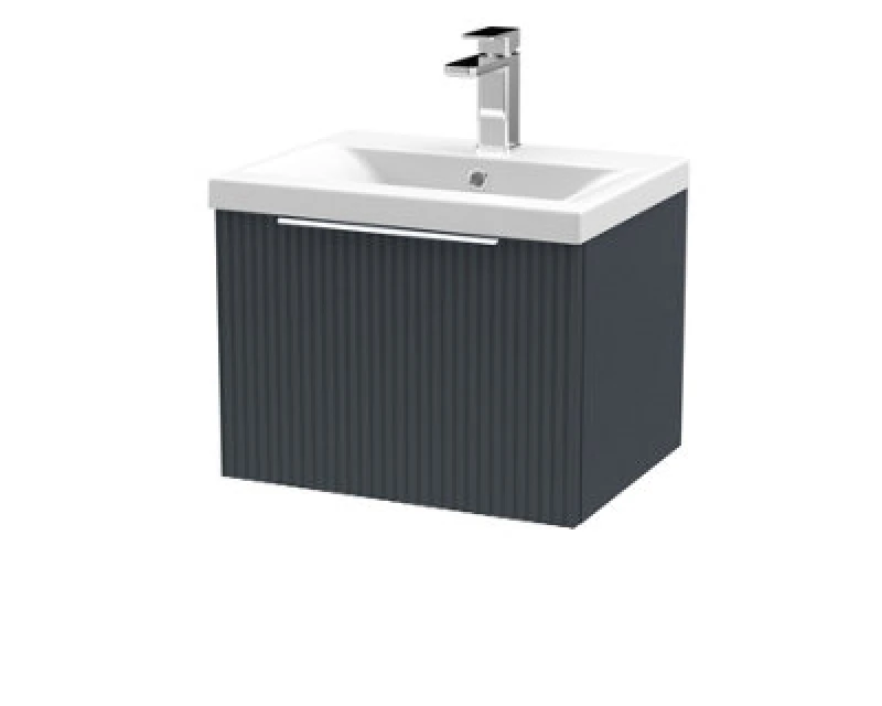 Image of Hudson Reed Fluted 500mm Soft Black Wall Hung Single Drawer Vanity Unit With Basin-Soft Black