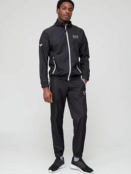 Image of EA7 Emporio Armani Ventus Hooded Tracksuit - Black/Gold, Size L, Men