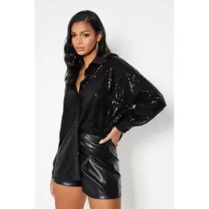 Image of I Saw It First Oversized Sequin Shirt - Black