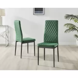 Image of Furniturebox UK - Set of 6 Furniturebox Green Velvet Milan Dining Chairs With Black Legs