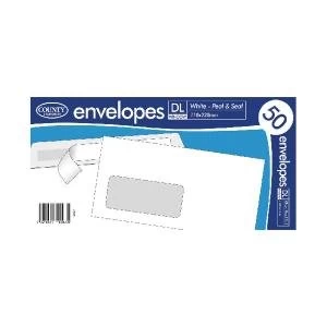 Image of County Stationery DL White Window Peel and Seal Envelopes Pack of 1000